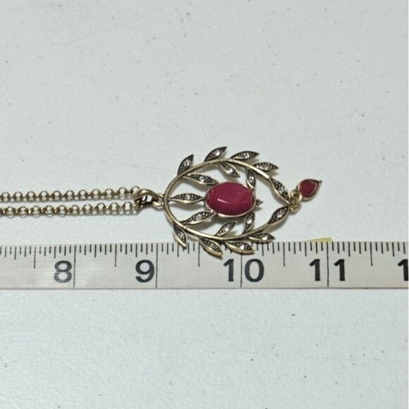 Elegant Antique Style Necklace Earring Set Red Stone Leaf Design Fashion Jewelry - Picture 7 of 8